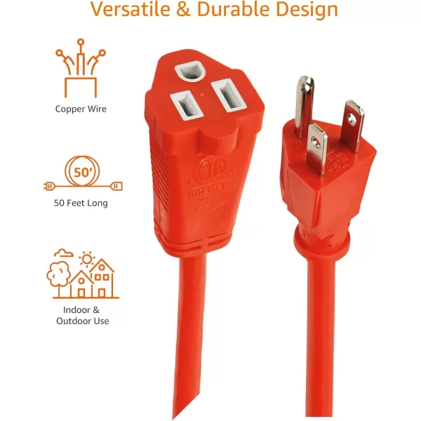Amazon Basics 50Foot 3Prong Vinyl IndoorOutdoor Extension Cord  13 Amps 1625 Watts 125 VAC GreenOrange 50 ft
