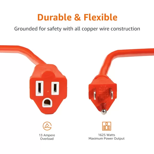 Amazon Basics 50Foot 3Prong Vinyl IndoorOutdoor Extension Cord  13 Amps 1625 Watts 125 VAC GreenOrange 50 ft
