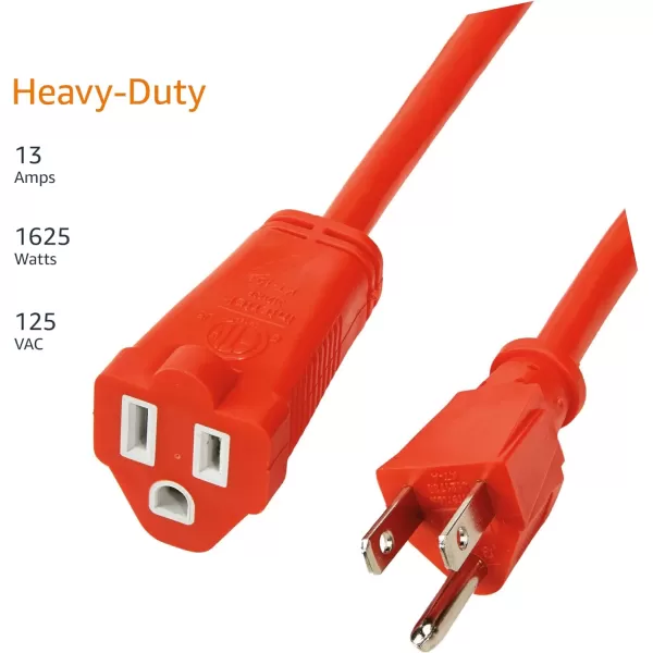 Amazon Basics 50Foot 3Prong Vinyl IndoorOutdoor Extension Cord  13 Amps 1625 Watts 125 VAC GreenOrange 50 ft