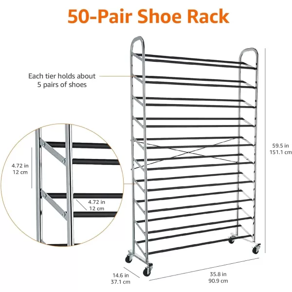Amazon Basics 50Pair Shoe Rack Organizer Chrome 358 x 146 x 595 inchesAmazon Basics 50Pair Shoe Rack Organizer Chrome 358 x 146 x 595 inches
