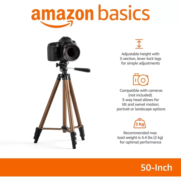 Amazon Basics 50inch Lightweight Camera Mount Tripod Stand With Bag50Inch Tripod 1Pack