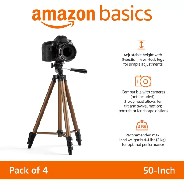 Amazon Basics 50inch Lightweight Camera Mount Tripod Stand With Bag50Inch Tripod 4Pack
