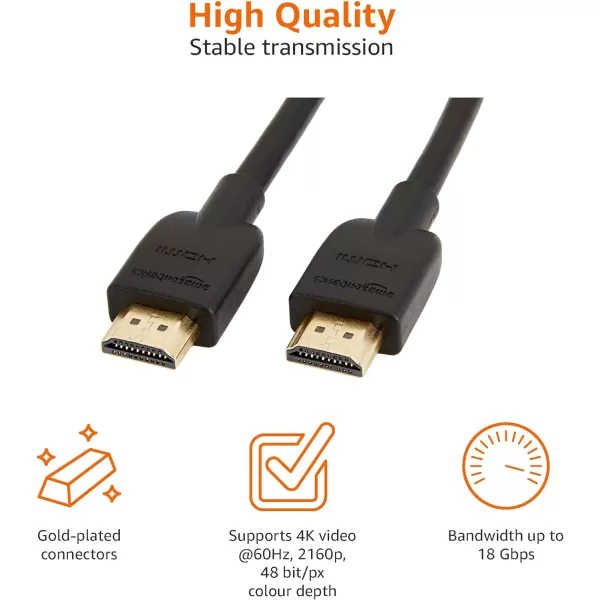 Amazon Basics 52Pack HDMI Cable 18Gbps HighSpeed 4K60Hz 2160p GoldPlated Plugs Ethernet Ready 6 Foot BlackBlack 10 Feet