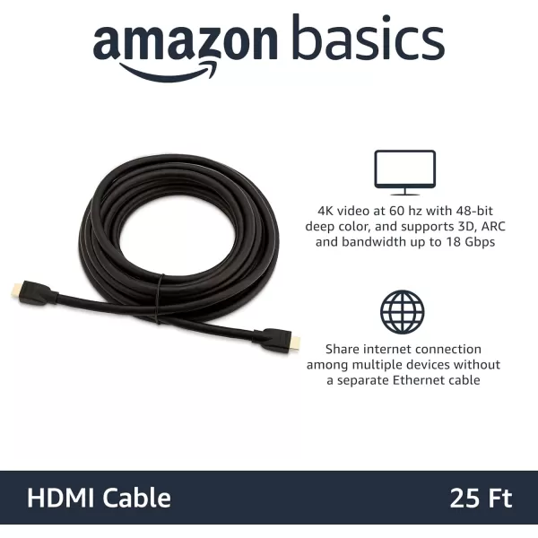 Amazon Basics 52Pack HDMI Cable 18Gbps HighSpeed 4K60Hz 2160p GoldPlated Plugs Ethernet Ready 6 Foot BlackBlack 25 Feet