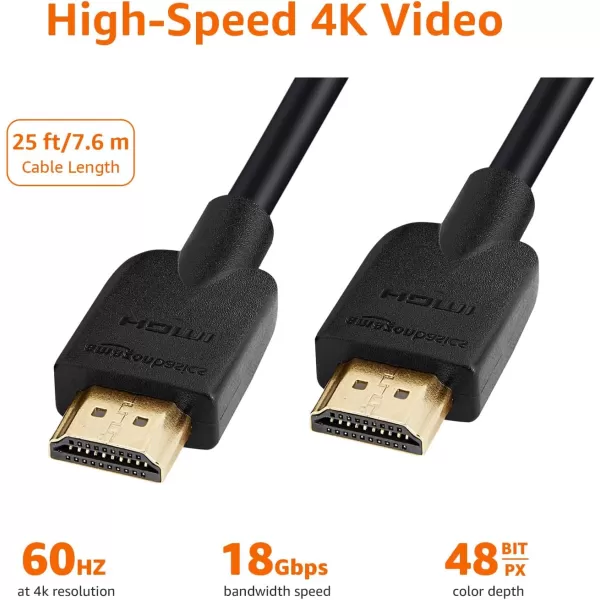 Amazon Basics 52Pack HDMI Cable 18Gbps HighSpeed 4K60Hz 2160p GoldPlated Plugs Ethernet Ready 6 Foot BlackBlack 25 Feet