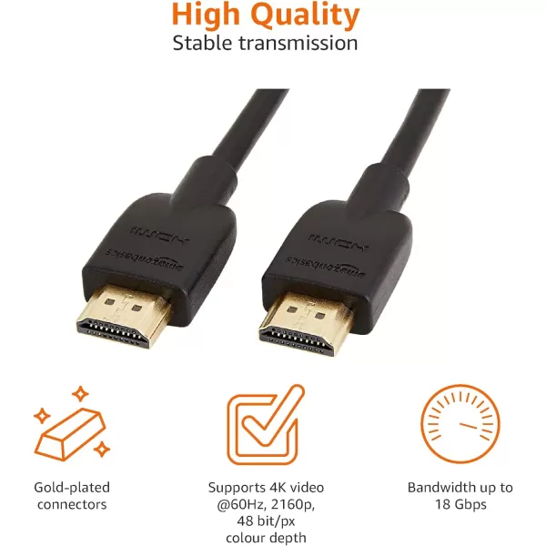 Amazon Basics 52Pack HDMI Cable 18Gbps HighSpeed 4K60Hz 2160p GoldPlated Plugs Ethernet Ready 6 Foot BlackBlack 6 Feet