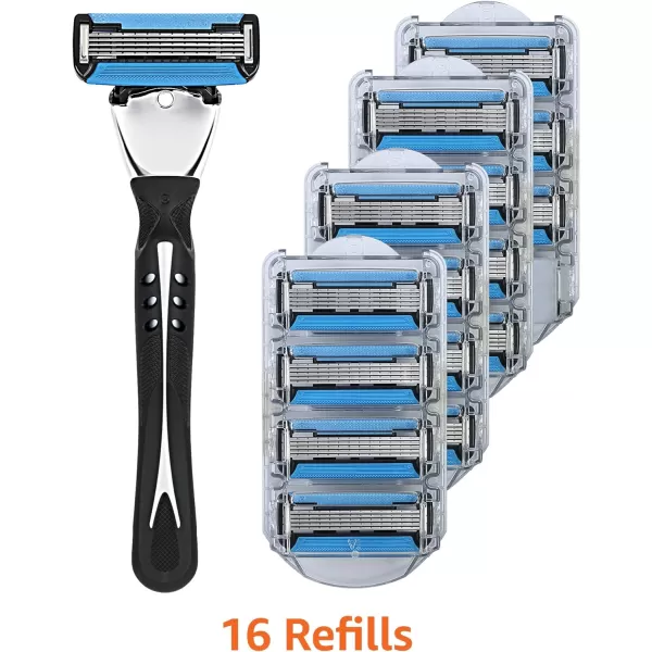 Amazon Basics 5Blade Motion Sphere Razor for Men with Dual Lubrication and Precision Beard Trimmer Handle amp 2 Cartridges Fits Amazon Basics Razor Handles only Black Previously SolimoHandle  16 Refills Razor