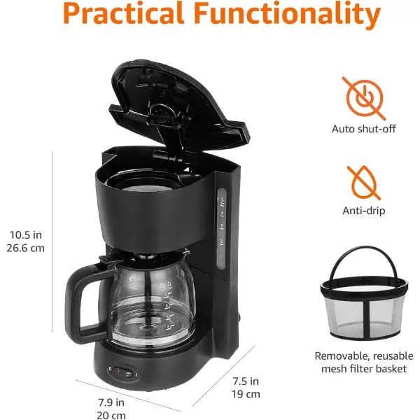 Amazon Basics 5Cup Drip Coffeemaker with Glass Carafe and Reusable Filter BlackModern