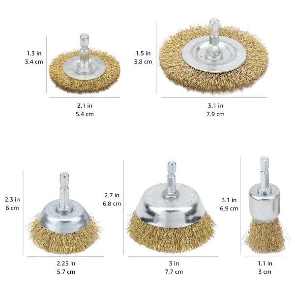 Amazon Basics 5Piece Wire Brush Set with 14Inch Hex Shank Metal Color5Piece 14Inch