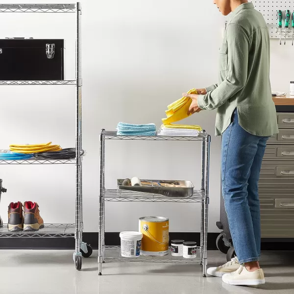 Amazon Basics 5Shelf Medium Adjustable Heavy Duty Storage Shelving Unit on 4 Wheel Casters Metal Organizer Wire Rack Chrome 30 L x 14 W x 648 H3Shelf Narrow No Wheels Chrome