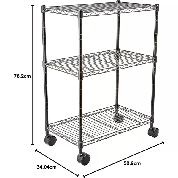 Amazon Basics 5Shelf Medium Adjustable Heavy Duty Storage Shelving Unit on 4 Wheel Casters Metal Organizer Wire Rack Chrome 30 L x 14 W x 648 H3Shelf Narrow With Wheels Black
