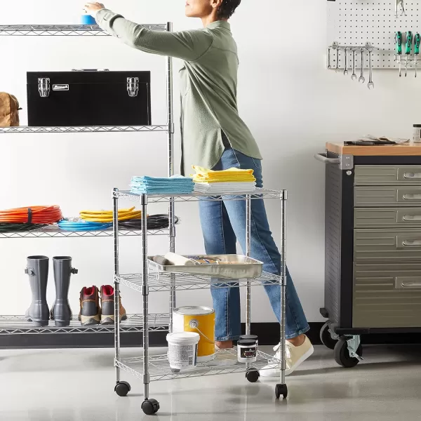 Amazon Basics 5Shelf Medium Adjustable Heavy Duty Storage Shelving Unit on 4 Wheel Casters Metal Organizer Wire Rack Chrome 30 L x 14 W x 648 H3Shelf Narrow With Wheels Chrome