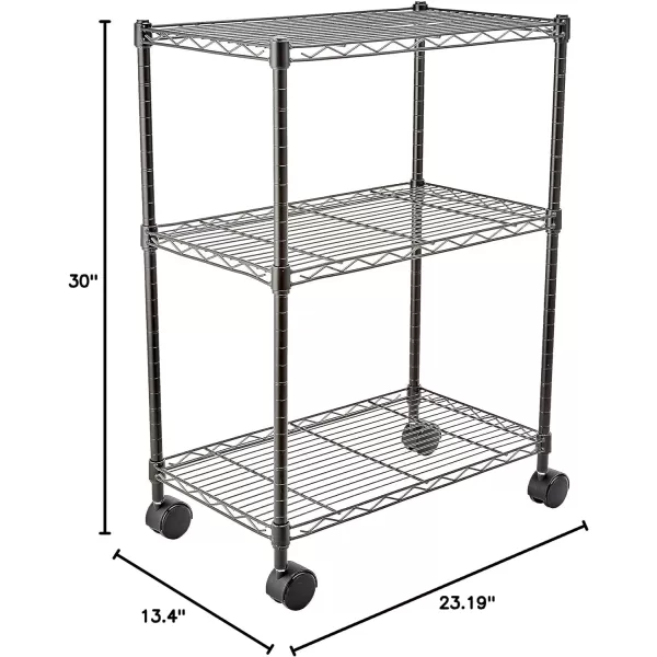 Amazon Basics 5Shelf Medium Adjustable Heavy Duty Storage Shelving Unit on 4 Wheel Casters Metal Organizer Wire Rack Chrome 30 L x 14 W x 648 H3Shelf Narrow With Wheels Black