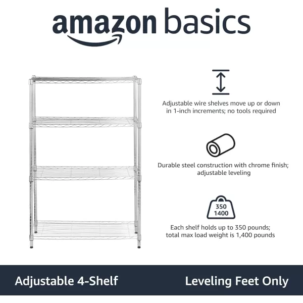 Amazon Basics 5Shelf Medium Adjustable Heavy Duty Storage Shelving Unit on 4 Wheel Casters Metal Organizer Wire Rack Chrome 30 L x 14 W x 648 H4Shelf No Wheels Chrome