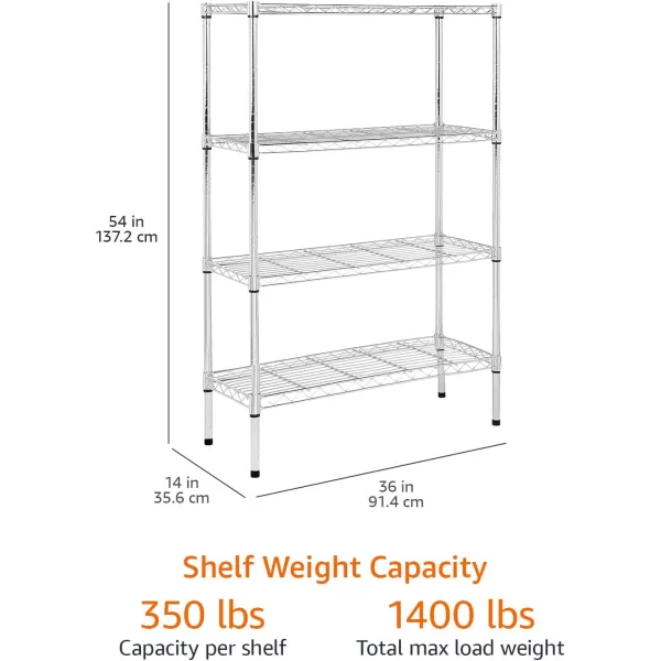 Amazon Basics 5Shelf Medium Adjustable Heavy Duty Storage Shelving Unit on 4 Wheel Casters Metal Organizer Wire Rack Chrome 30 L x 14 W x 648 H4Shelf No Wheels Chrome
