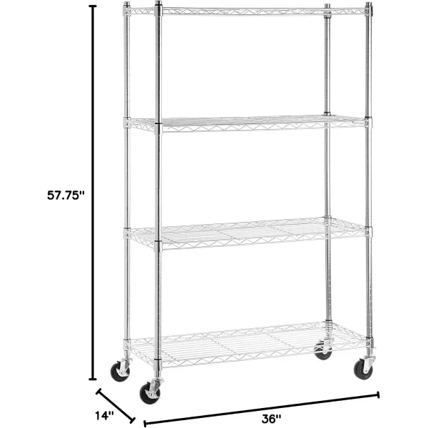 Amazon Basics 5Shelf Medium Adjustable Heavy Duty Storage Shelving Unit on 4 Wheel Casters Metal Organizer Wire Rack Chrome 30 L x 14 W x 648 H4Shelf With Wheels Chrome