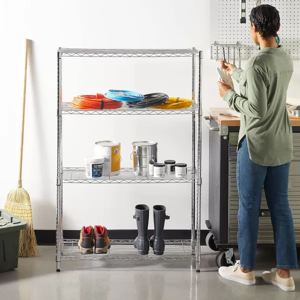 Amazon Basics 5Shelf Medium Adjustable Heavy Duty Storage Shelving Unit on 4 Wheel Casters Metal Organizer Wire Rack Chrome 30 L x 14 W x 648 H4Shelf No Wheels Chrome
