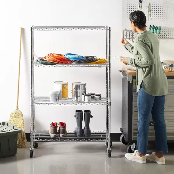 Amazon Basics 5Shelf Medium Adjustable Heavy Duty Storage Shelving Unit on 4 Wheel Casters Metal Organizer Wire Rack Chrome 30 L x 14 W x 648 H4Shelf With Wheels Chrome