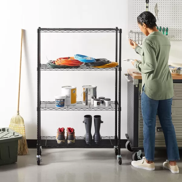 Amazon Basics 5Shelf Medium Adjustable Heavy Duty Storage Shelving Unit on 4 Wheel Casters Metal Organizer Wire Rack Chrome 30 L x 14 W x 648 H4Shelf No Wheels Black