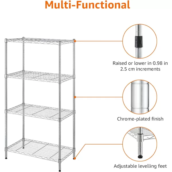 Amazon Basics 5Shelf Medium Adjustable Heavy Duty Storage Shelving Unit on 4 Wheel Casters Metal Organizer Wire Rack Chrome 30 L x 14 W x 648 H4Shelf Narrow No Wheels Chrome