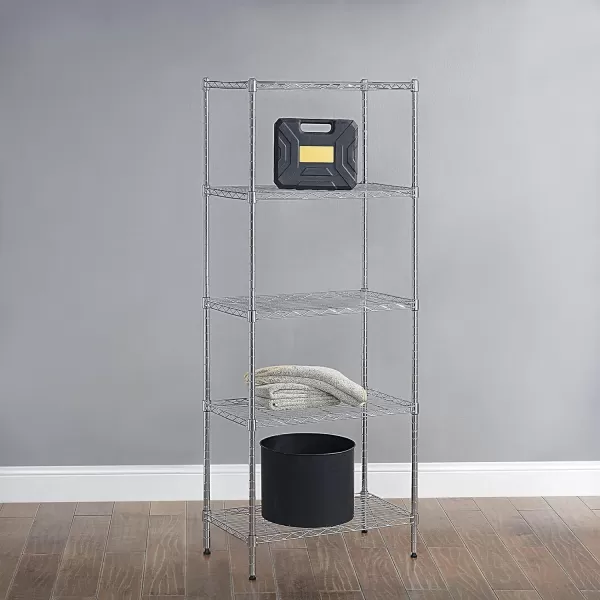 Amazon Basics 5Shelf Medium Adjustable Heavy Duty Storage Shelving Unit on 4 Wheel Casters Metal Organizer Wire Rack Chrome 30 L x 14 W x 648 H5Shelf Narrow No Wheels Chrome