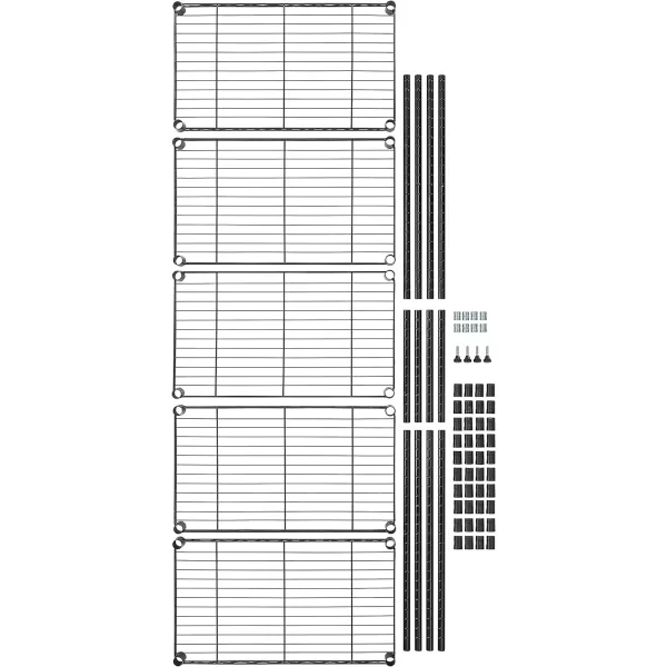 Amazon Basics 5Shelf Medium Adjustable Heavy Duty Storage Shelving Unit on 4 Wheel Casters Metal Organizer Wire Rack Chrome 30 L x 14 W x 648 H5Shelf Narrow No Wheels Black