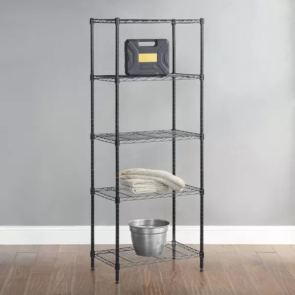 Amazon Basics 5Shelf Medium Adjustable Heavy Duty Storage Shelving Unit on 4 Wheel Casters Metal Organizer Wire Rack Chrome 30 L x 14 W x 648 H5Shelf Narrow No Wheels Black