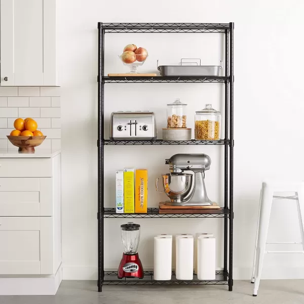 Amazon Basics 5Shelf Medium Adjustable Heavy Duty Storage Shelving Unit on 4 Wheel Casters Metal Organizer Wire Rack Chrome 30 L x 14 W x 648 H5Shelf No Wheels Black