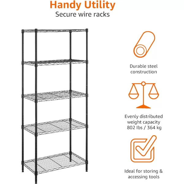 Amazon Basics 5Shelf Medium Adjustable Heavy Duty Storage Shelving Unit on 4 Wheel Casters Metal Organizer Wire Rack Chrome 30 L x 14 W x 648 H5Shelf Narrow No Wheels Black