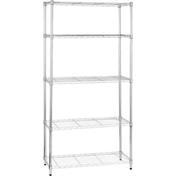 Amazon Basics 5Shelf Medium Adjustable Heavy Duty Storage Shelving Unit on 4 Wheel Casters Metal Organizer Wire Rack Chrome 30 L x 14 W x 648 H5Shelf No Wheels Chrome