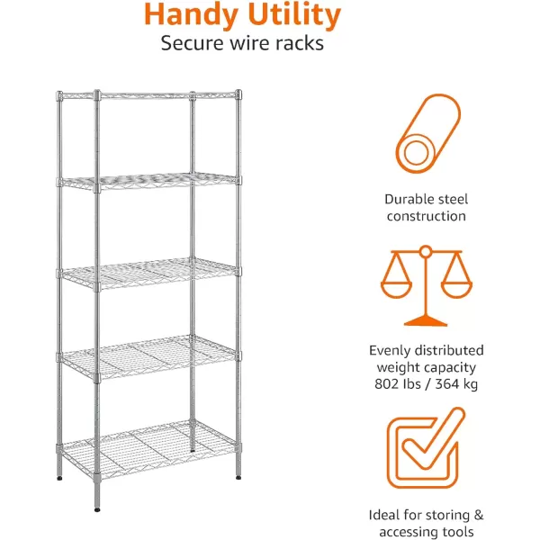 Amazon Basics 5Shelf Medium Adjustable Heavy Duty Storage Shelving Unit on 4 Wheel Casters Metal Organizer Wire Rack Chrome 30 L x 14 W x 648 H5Shelf Narrow No Wheels Chrome