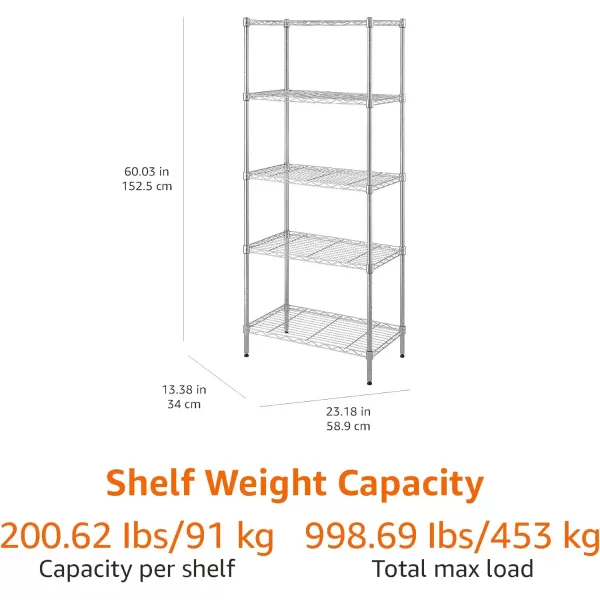 Amazon Basics 5Shelf Medium Adjustable Heavy Duty Storage Shelving Unit on 4 Wheel Casters Metal Organizer Wire Rack Chrome 30 L x 14 W x 648 H5Shelf Narrow No Wheels Chrome