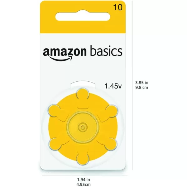 Amazon Basics 60Pack Hearing Aid Size 10 ZincAir Batteries 145 Volt Yellow Tab 4Year Shelf LifeSize 10