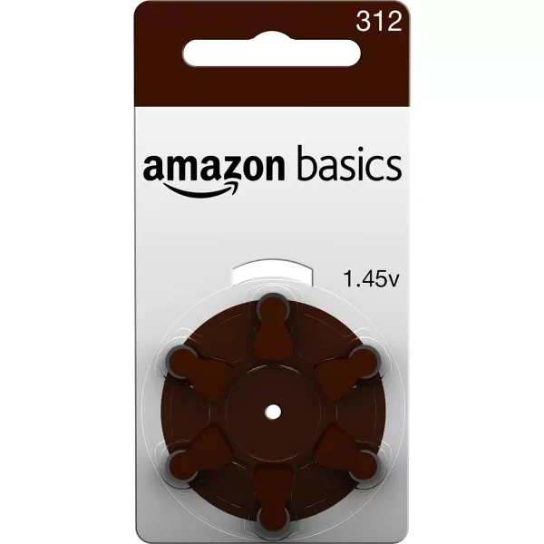 Amazon Basics 60Pack Hearing Aid Size 10 ZincAir Batteries 145 Volt Yellow Tab 4Year Shelf LifeSize 312