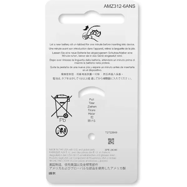 Amazon Basics 60Pack Hearing Aid Size 10 ZincAir Batteries 145 Volt Yellow Tab 4Year Shelf LifeSize 312