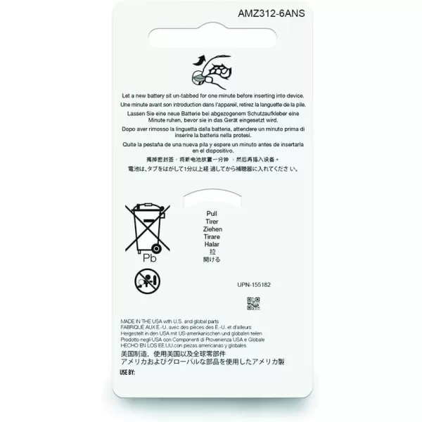 Amazon Basics 60Pack Hearing Aid Size 10 ZincAir Batteries 145 Volt Yellow Tab 4Year Shelf LifeSize 312