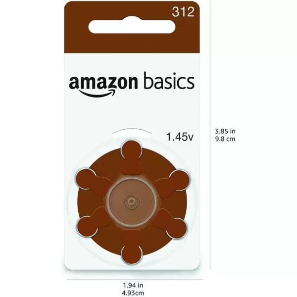 Amazon Basics 60Pack Hearing Aid Size 10 ZincAir Batteries 145 Volt Yellow Tab 4Year Shelf LifeSize 312