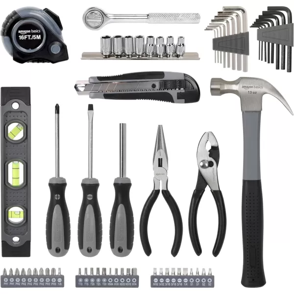 Amazon Basics 65 Piece Home Basic Repair Tool Kit Set With Bag Silver Black65Piece