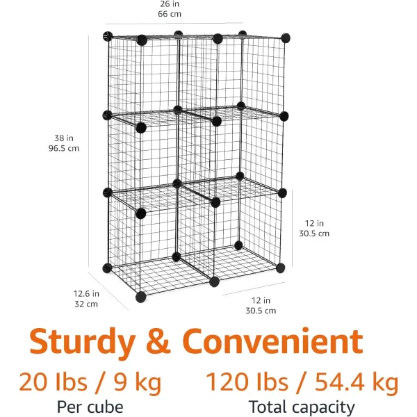 Amazon Basics 6Cube Wire Grid Stackable Storage Shelves 12 x 12Inches Black 126D x 26W x 38H6Cube Black