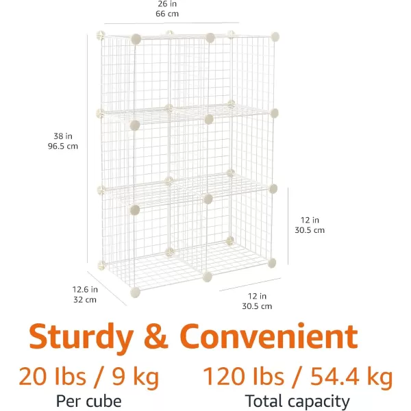 Amazon Basics 6Cube Wire Grid Stackable Storage Shelves 12 x 12Inches Black 126D x 26W x 38H6Cube White