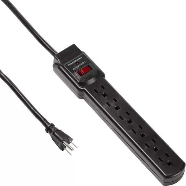 Amazon Basics 6Outlet 200 Joule Surge Protector Power Strip Pack of 2 Rectangle 2 Foot BlackBlack