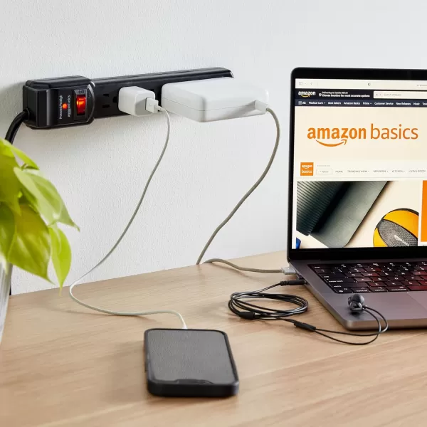Amazon Basics 6Outlet 200 Joule Surge Protector Power Strip Pack of 2 Rectangle 2 Foot BlackBlack