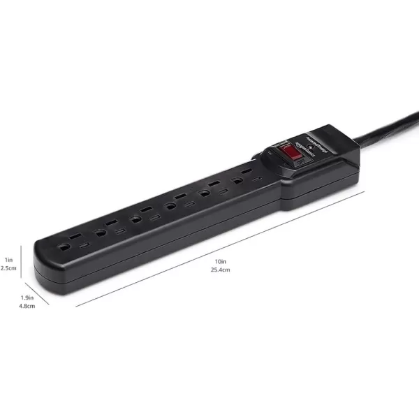 Amazon Basics 6Outlet 200 Joule Surge Protector Power Strip Pack of 2 Rectangle 2 Foot BlackBlack