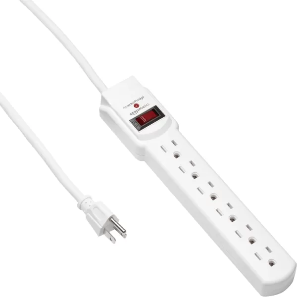 Amazon Basics 6Outlet 200 Joule Surge Protector Power Strip Pack of 2 Rectangle 2 Foot BlackWhite