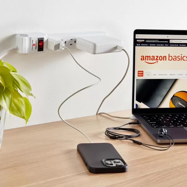 Amazon Basics 6Outlet 200 Joule Surge Protector Power Strip Pack of 2 Rectangle 2 Foot BlackWhite