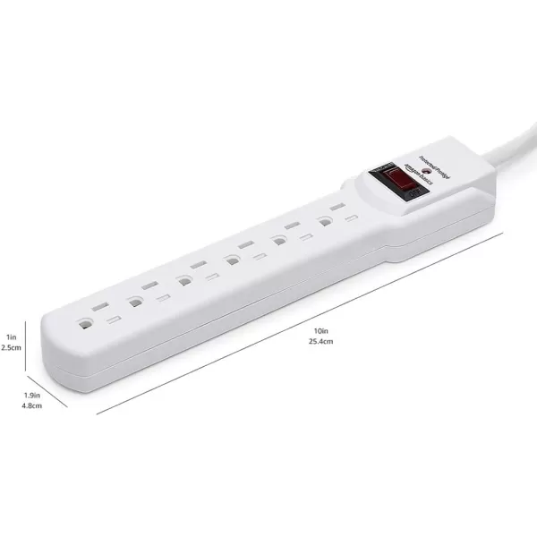 Amazon Basics 6Outlet 200 Joule Surge Protector Power Strip Pack of 2 Rectangle 2 Foot BlackWhite