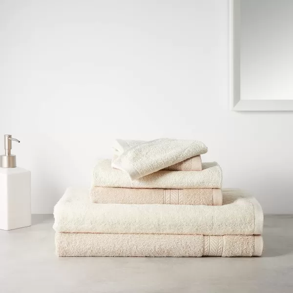 Amazon Basics 6Piece Fade Resistant Bath towel Hand and Washcloth Set  Cotton Gray 1425 L x 1085 WBeigeCream 6Piece Set