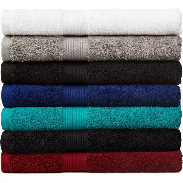 Amazon Basics 6Piece Fade Resistant Bath towel Hand and Washcloth Set  Cotton Gray 1425 L x 1085 WBlack 6Piece Set