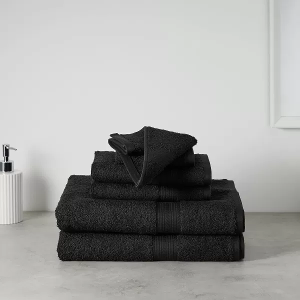 Amazon Basics 6Piece Fade Resistant Bath towel Hand and Washcloth Set  Cotton Gray 1425 L x 1085 WBlack 6Piece Set