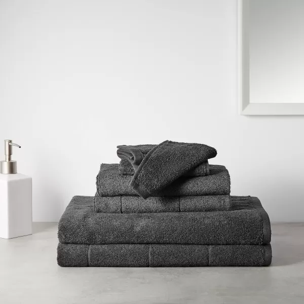 Amazon Basics 6Piece Fade Resistant Bath towel Hand and Washcloth Set  Cotton Gray 1425 L x 1085 WBlack Grid 6Piece Set